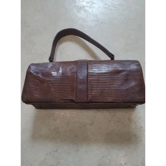 VTG. 50's Escort Genuine Reptile rectangular frame bag single handle snap close - Picture 5 of 12